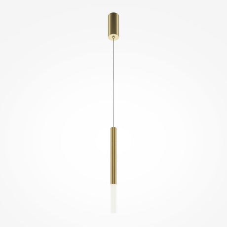 Maytoni Pro Shade Column LED pendant light in gold, featuring a slim cylindrical metal body suspended from a matching canopy on a single cable.