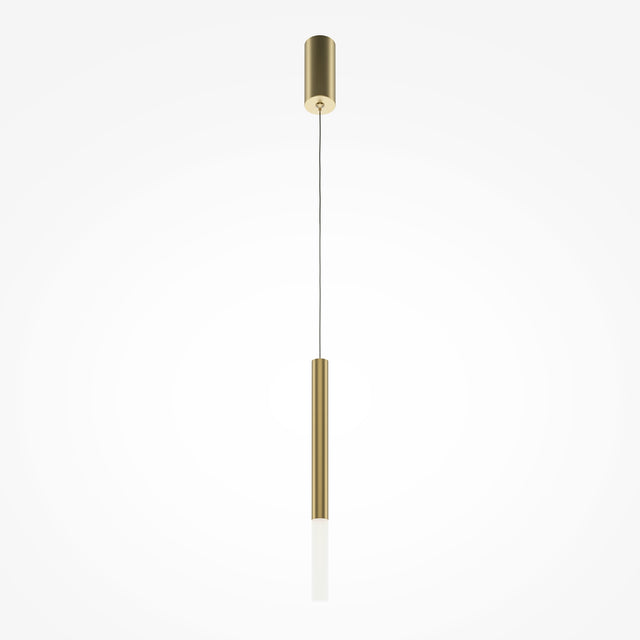 Maytoni Pro Shade Column LED pendant light in gold, featuring a slim cylindrical metal body suspended from a matching canopy on a single cable.