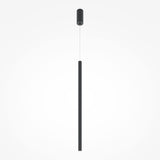 The Pro Extra LED Long Thin Pendant Light - Black features a minimalist cylindrical black shade suspended by a thin wire, complete with a black ceiling cup. Ideal for modern interiors, it offers a sleek LED style against a white background.
