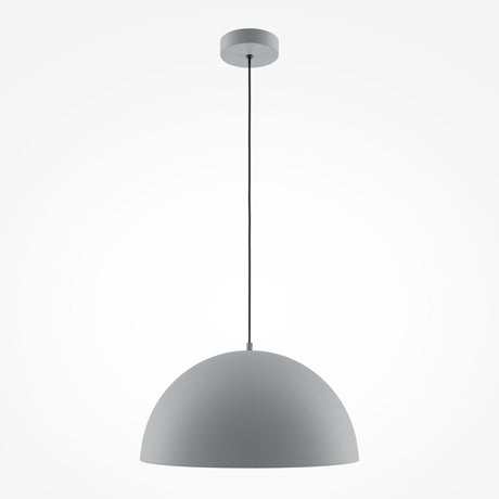 The Basic Colors Dome Pendant Light in matte grey features a minimalist dome design and sleek modern aesthetics. It hangs from a ceiling mount with a long, straight cord, perfectly complementing contemporary interiors against a plain white background.