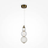The Collar LED Pendant Light 16W - Gold features a brass fixture with a gold finish and three spheres: clear glass on top, textured in the middle, and frosted on the bottom, providing elegant ambient lighting.