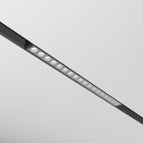 The Points CCT LED Dimmable Linear Track Light for Magnetic Exility features a sleek black linear design with evenly spaced circular bulbs, adjustable color temperature (2700-6000K), and enhances the minimalist aesthetic when installed on a white ceiling.