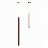 Two modern Micro LED Pendant Lights - Copper, one slightly longer than the other, hang from thin wires against a plain white background, creating a customizable lighting display for any space.