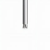 A close-up of the Micro LED Pendant Light - Silver shows its cylindrical metallic body with a silver finish and transparent tip, set against a plain white background�E€�Eideal for modern lighting.