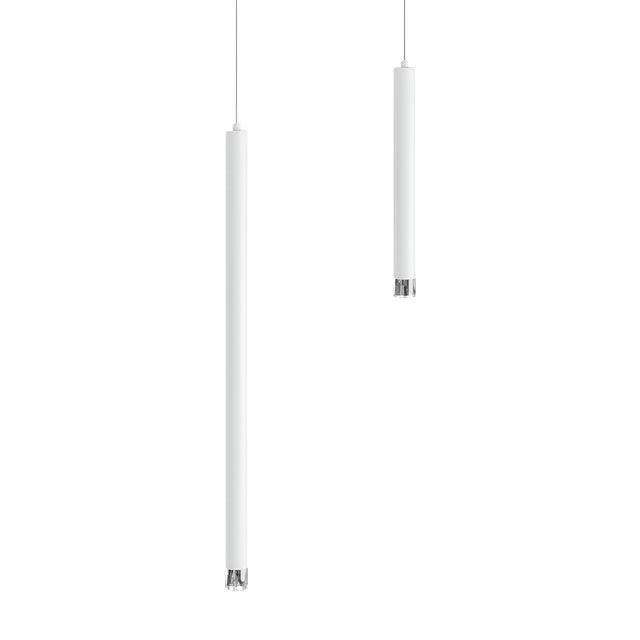 Two sleek Micro LED Pendant Light - White fixtures hang from thin cables against a plain white background, with one pendant positioned slightly higher and farther back than the other.