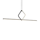 The Minimo LED Bar Square Linear Suspension Light - Black features a modern minimalist design with a slim horizontal bar and square loop suspended by black wires, offering energy-efficient LED lighting for sleek, contemporary spaces.