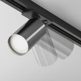 Control and mobility features of Focus S single phase Unity track spotlight in black and graphite, ideal for adaptable installations.