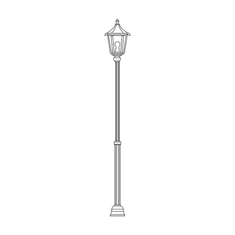 Astragal outdoor lamp post with glazed hexagonal lantern atop a tall fluted column on a stepped base, shown in line-art outline on a plain white background.