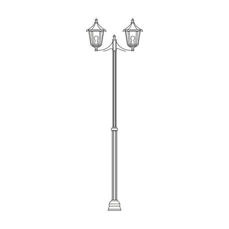 Astragal outdoor lamp post in black cast aluminium with glazed glass lanterns, featuring 2 hexagonal top lights on a tall adjustable column, shown on a plain white background.