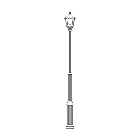 Astragal cast aluminium outdoor lamp post, 180-245cm fluted column with ribbed base and glazed lantern top holding one E27 bulb, shown in black on a plain white background.