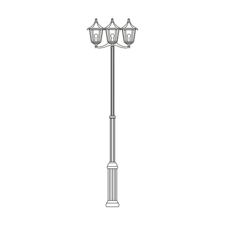 Astragal outdoor lamp post with adjustable 180-245cm fluted column and three glazed lantern heads with glass panels, shown in a copper-top finish on a plain white background.
