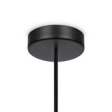 Close-up of the Memory Hourglass Pendant Light - Black with White Glass, featuring a sleek, adjustable design and round base. The minimalist style exudes modern elegance against the plain white background.