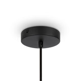 A black ceiling mount with a suspended cable supports the beige wooden cone dome shade from the Roots Pendant Light 20cm collection, showcased against a plain white background.