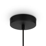 The 25cm Roots Pendant Light in black, featuring a beige wooden oval shade, adds a touch of modernity. Its minimalist design enhances the plain white ceiling with its sleek presence.
