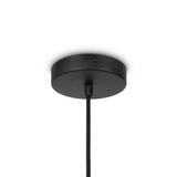 Part of the Modern Nature collection, the 50cm Roots Pendant Light - Black & Natural Wood Sphere Rings features a black pendant with a circular canopy mounted to the ceiling. A sleek cord descends elegantly from its center, enhanced by minimalistic wood sphere rings for added elegance.