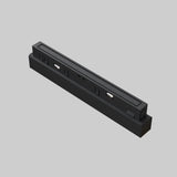 A black, rectangular Points LED Linear Track Light for Magnetic Exility 12W 3000K rests on a gray background. With multiple ports and a sleek minimalistic design, it reflects the modern aesthetic typical of LED Linear products.