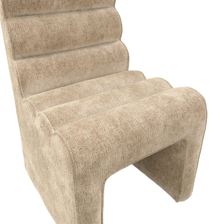 Nami Dining Chair in honey velvet chenille, close-up of the ribbed, contoured backrest and seat with curved wraparound legs, shown on a plain white background.