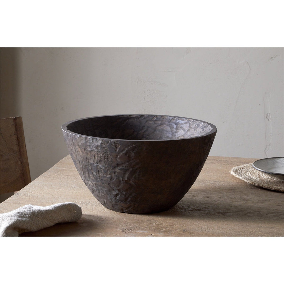 Nyati Large Mango Wood Serving Bowl - Dark Brown