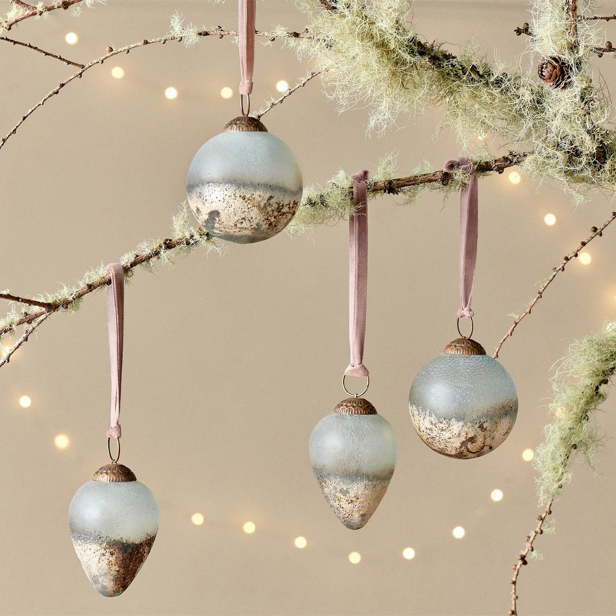 Ngolo Recycled Glass Baubles - Aged Smoke - Set of 4