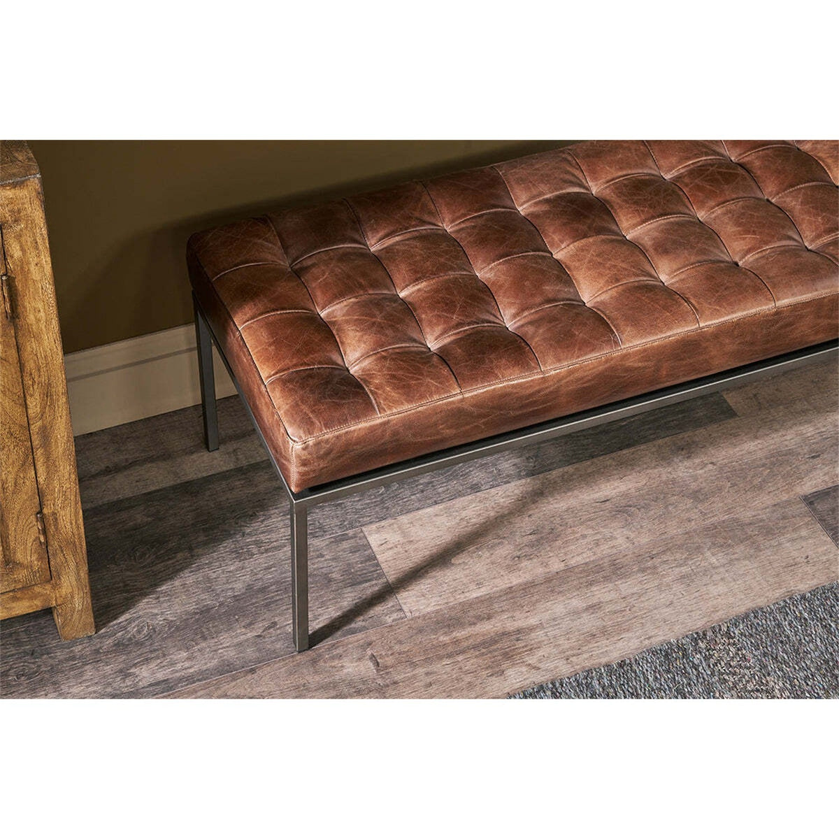 Nasan Leather Upholstered Bench - Brown