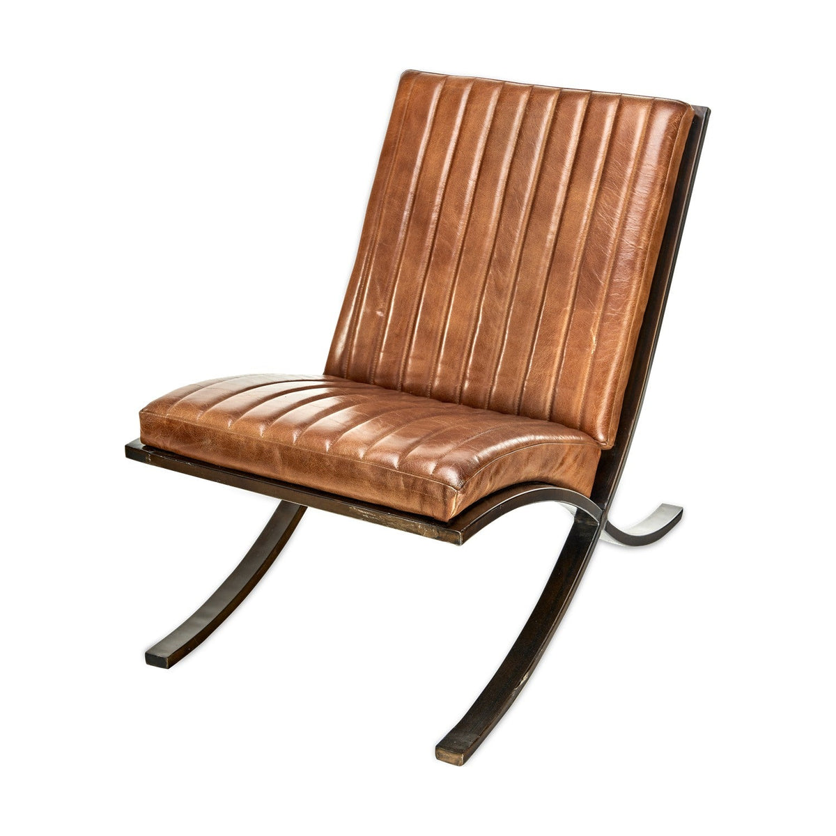 Narwana Ribbed Leather Lounge Chair - Aged Tan