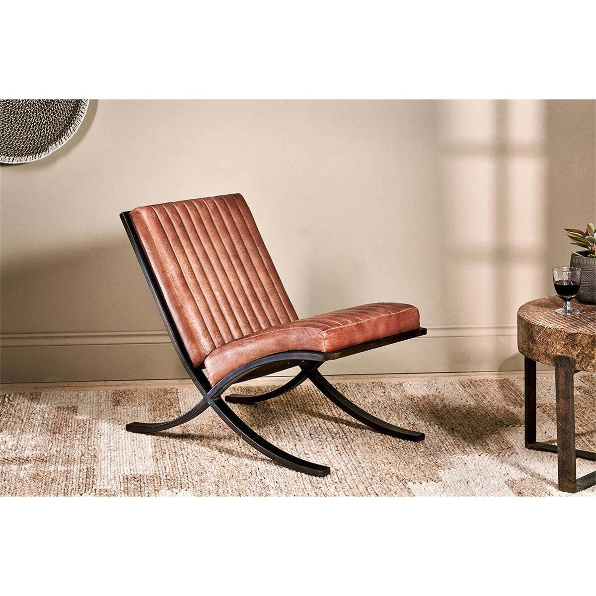 Narwana Ribbed Leather Lounge Chair - Aged Tan