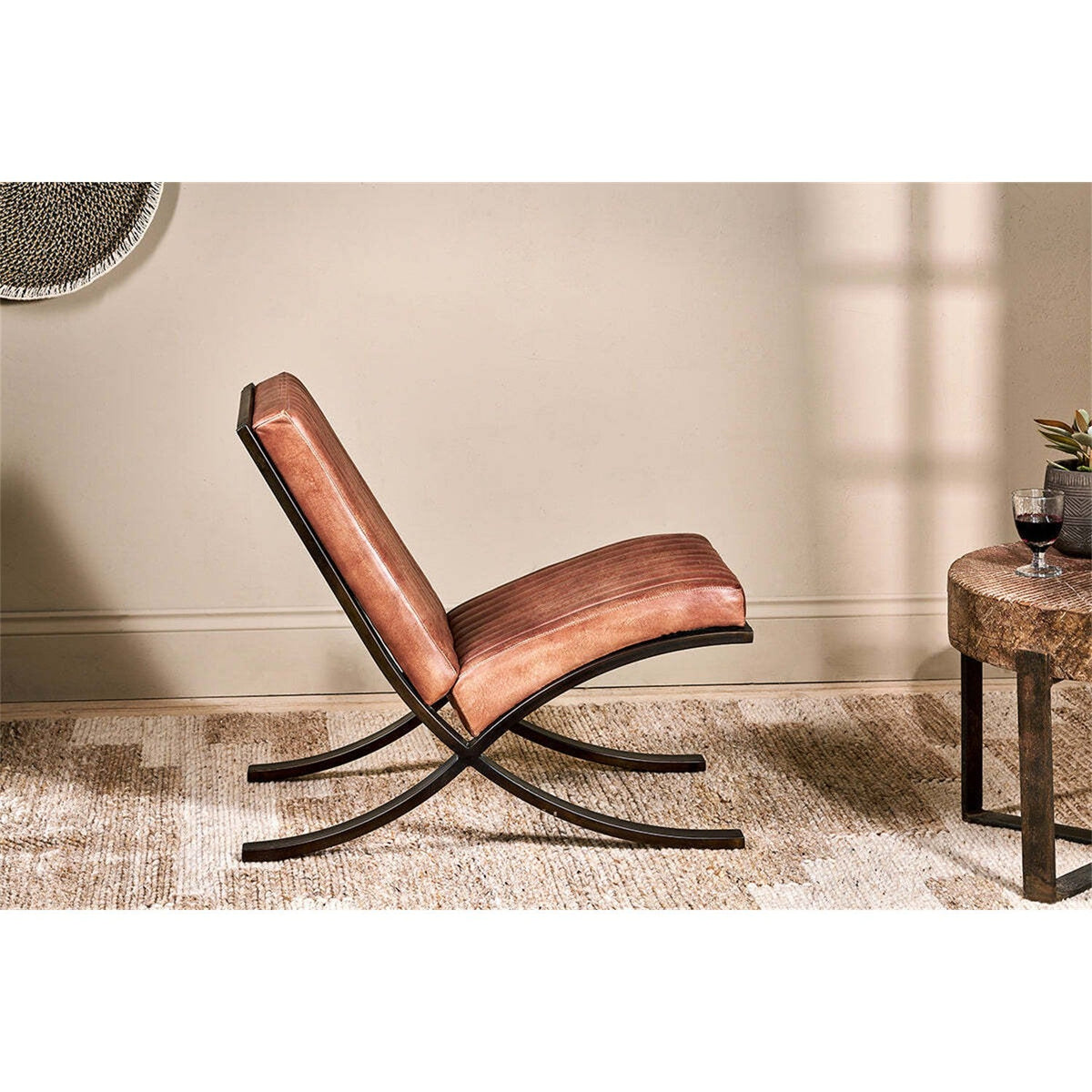 Narwana Ribbed Leather Lounge Chair - Aged Tan