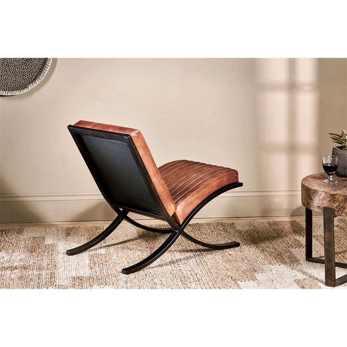 Narwana Ribbed Leather Lounge Chair - Aged Tan