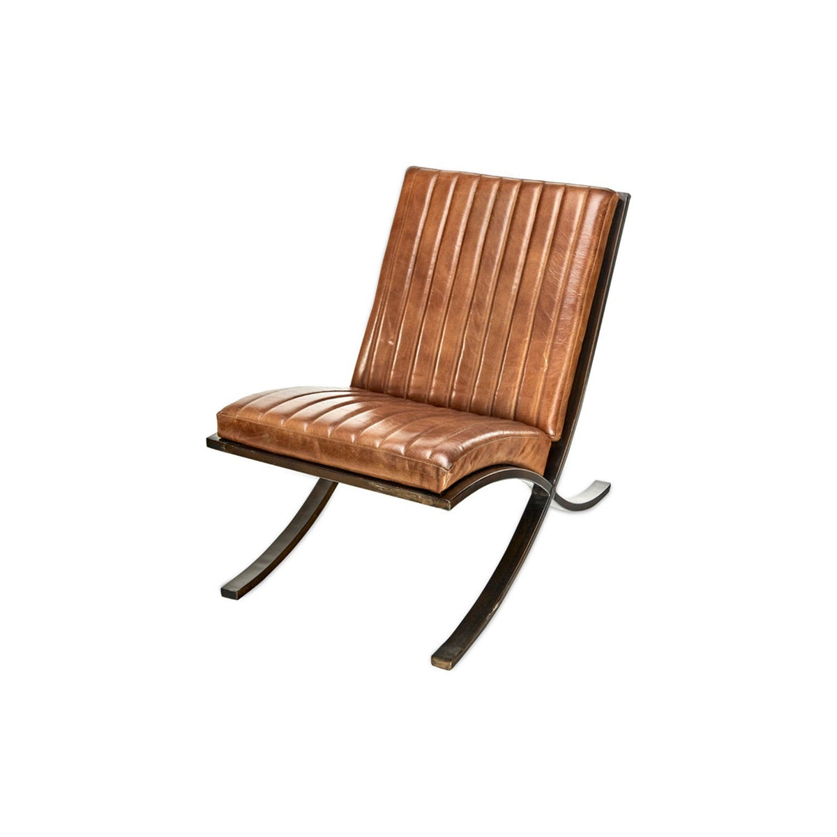 Narwana Ribbed Leather Lounge Chair - Aged Tan