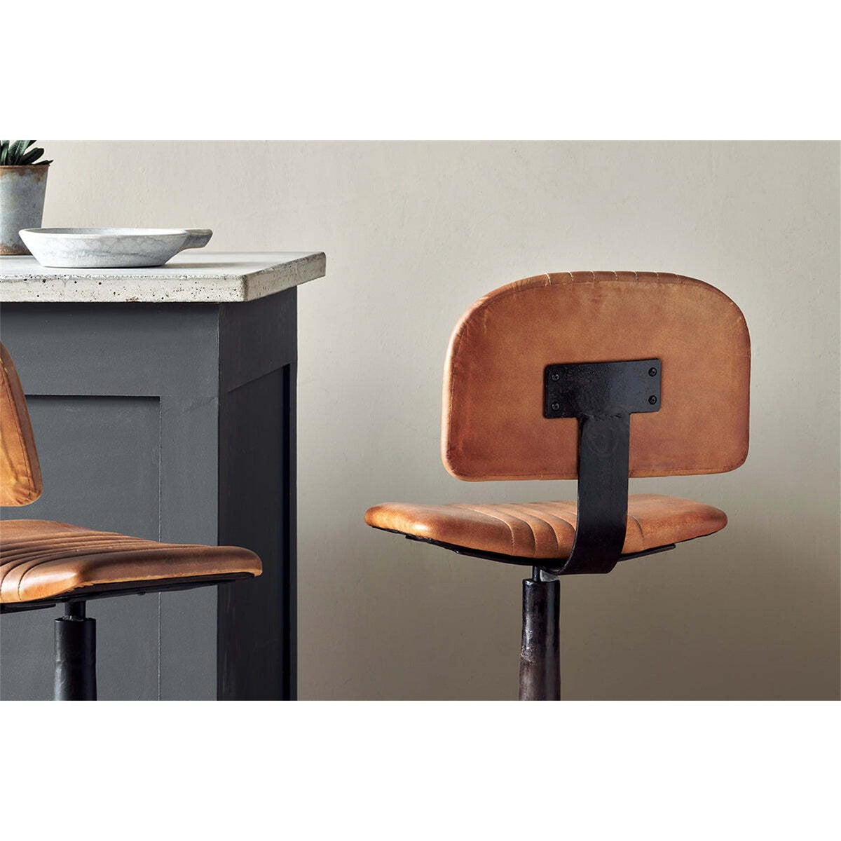 Narwana Leather Bar Stool - Aged Tan