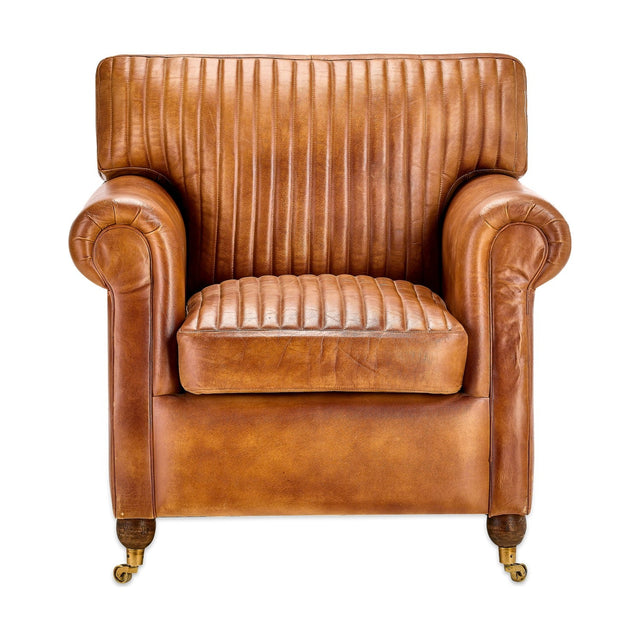 Narwana Ribbed Leather Armchair - Aged Tan