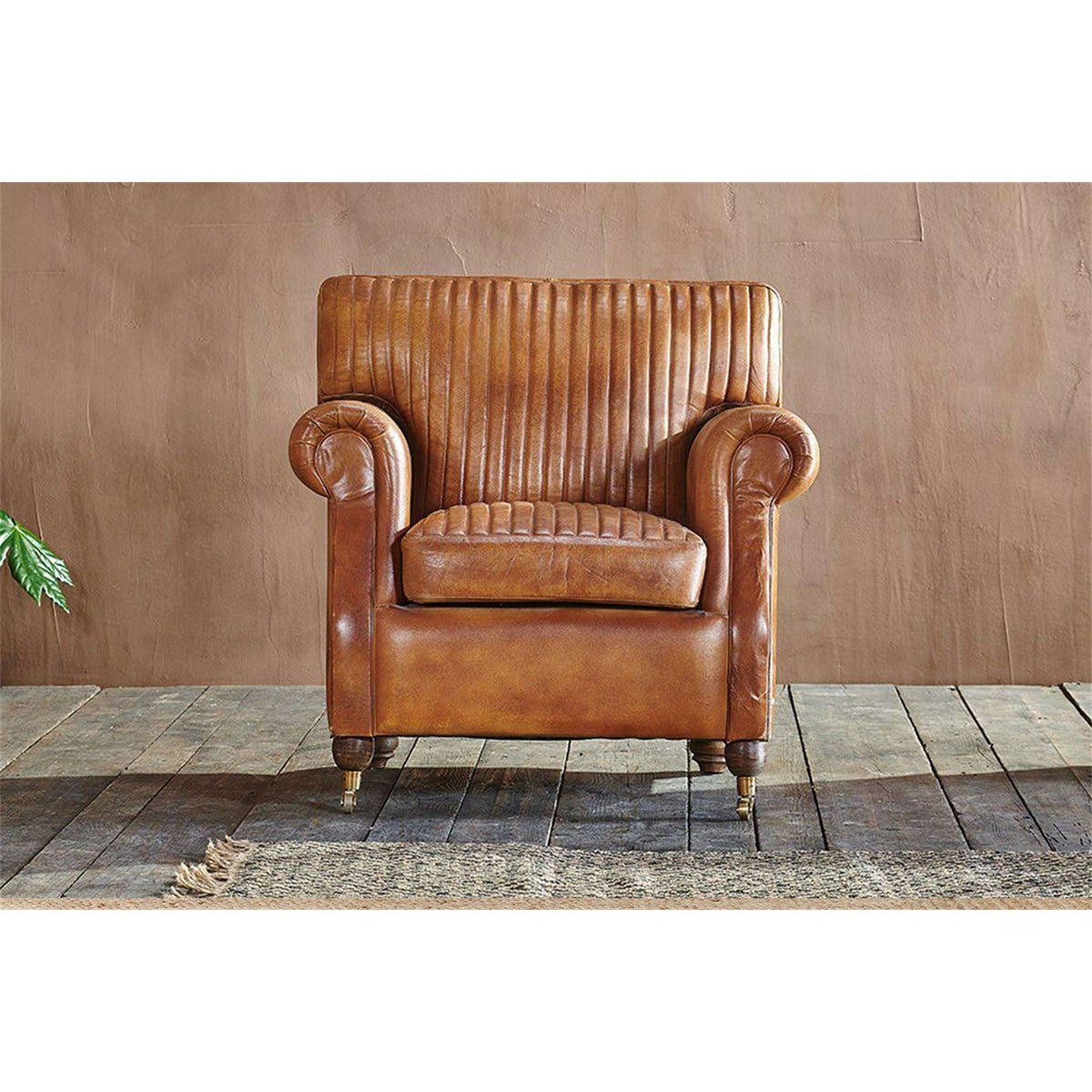 Narwana Ribbed Leather Armchair - Aged Tan