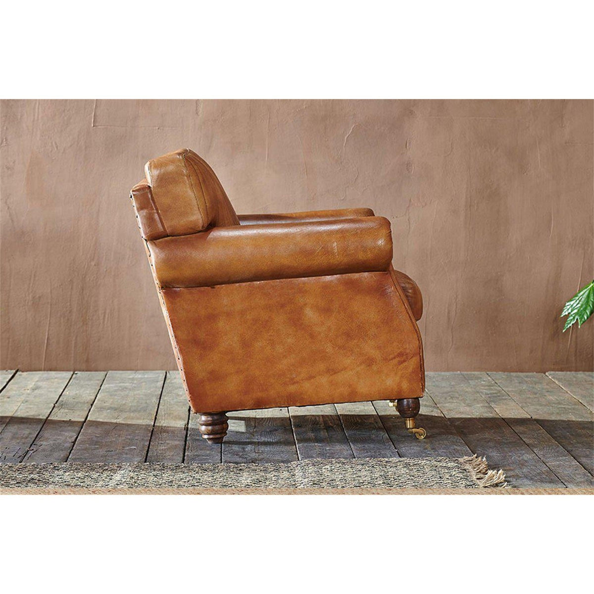 Narwana Ribbed Leather Armchair - Aged Tan