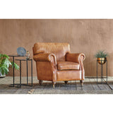 Narwana Ribbed Leather Armchair - Aged Tan