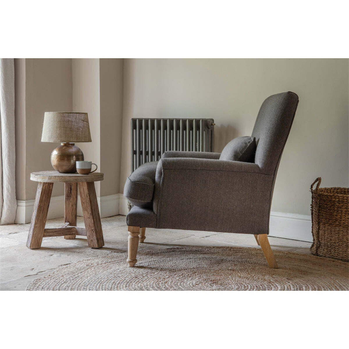 Nalla Herringbone Wool Armchair - Charcoal