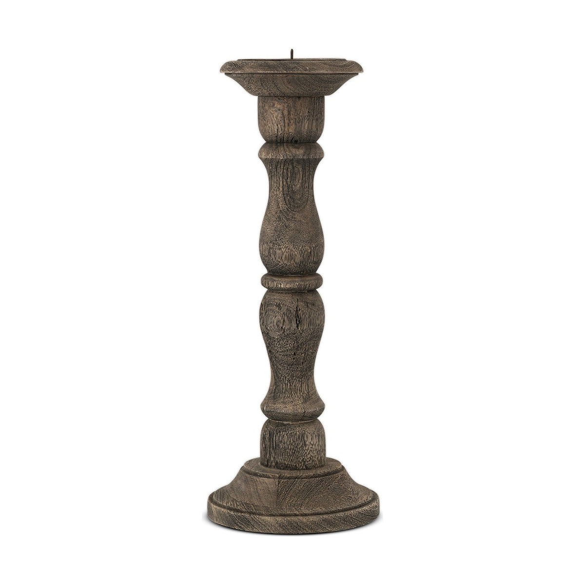 Nayati Small Mango Wood Pillar Candlestick - Dark Stain