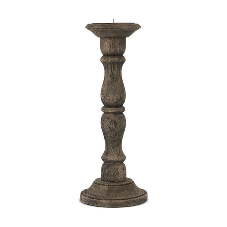 Nayati Small Mango Wood Pillar Candlestick - Dark Stain