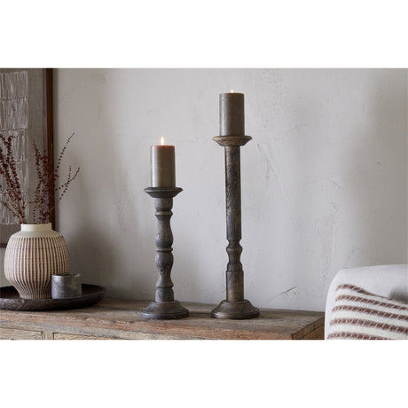 Nayati Small Mango Wood Pillar Candlestick - Dark Stain