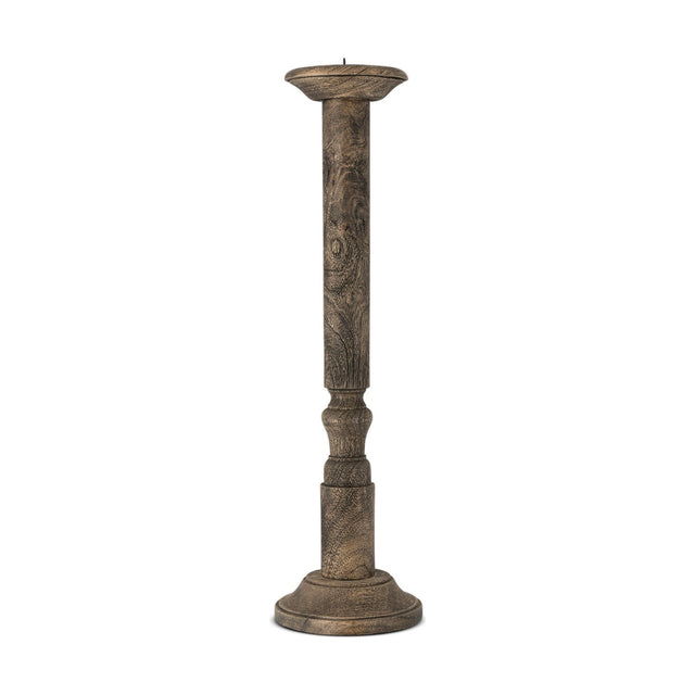 Nayati Large Mango Wood Pillar Candlestick - Dark Stain