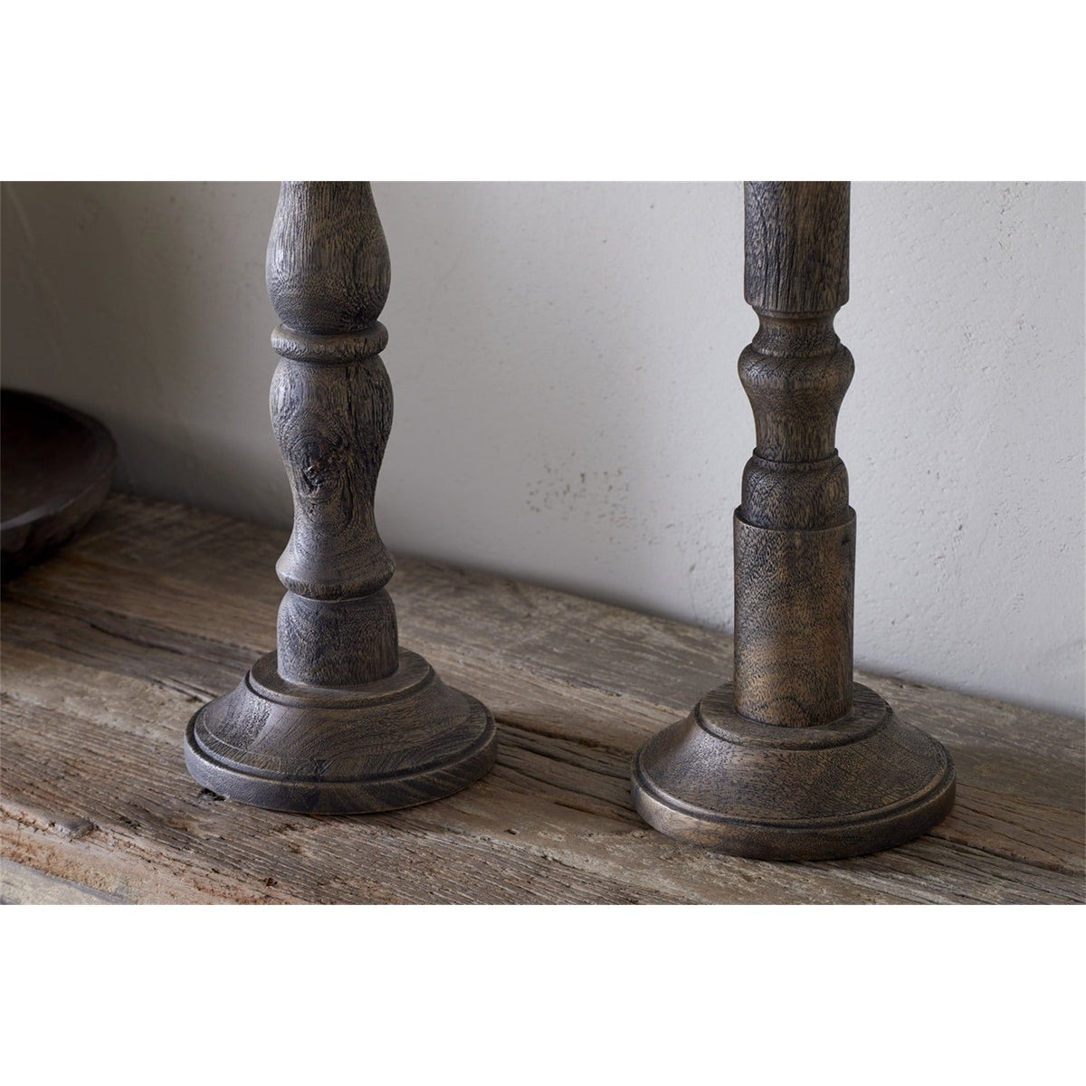 Nayati Large Mango Wood Pillar Candlestick - Dark Stain