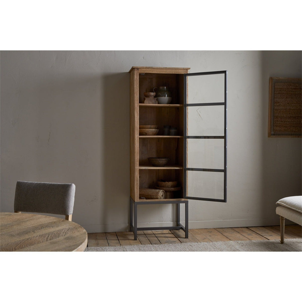 Nirvi Tall Mango Wood & Iron Display Cabinet - Black