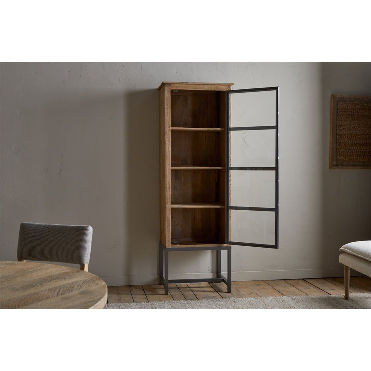 Nirvi Tall Mango Wood & Iron Display Cabinet - Black