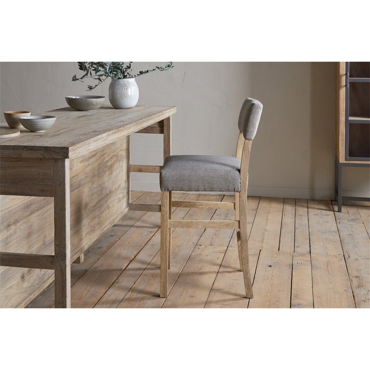 Nadeeka Linen Upholstered Counter Stool - Soft Grey