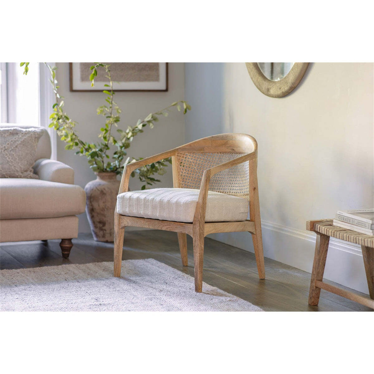 Nabhi Mango Wood & Cane Armchair - Natural