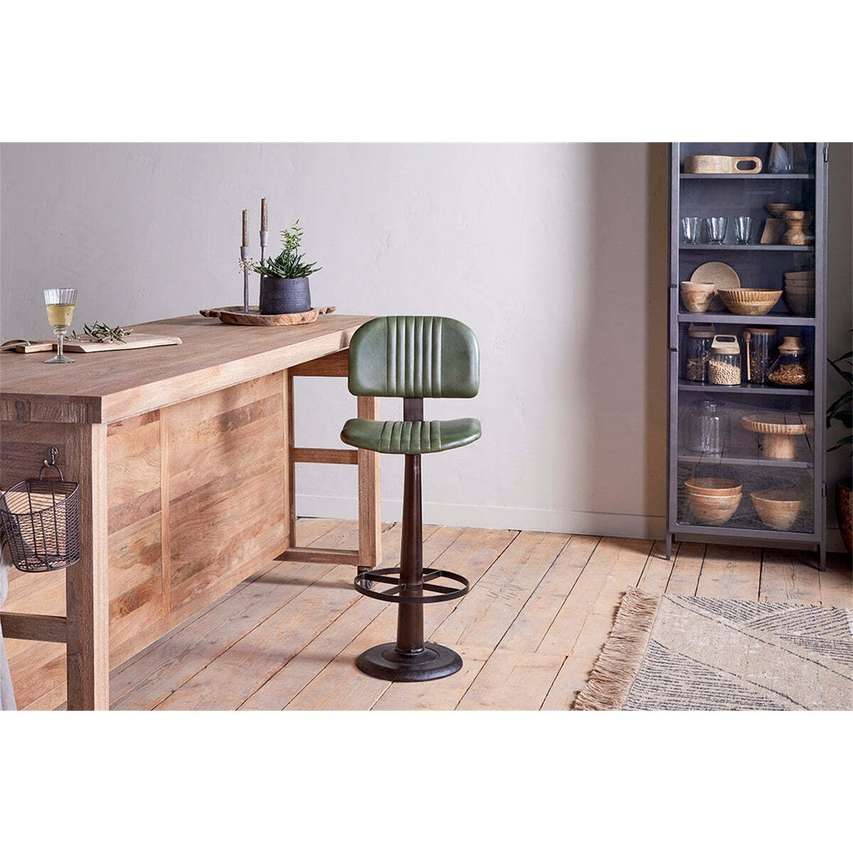 Narwana Leather Bar Stool - Rich Green