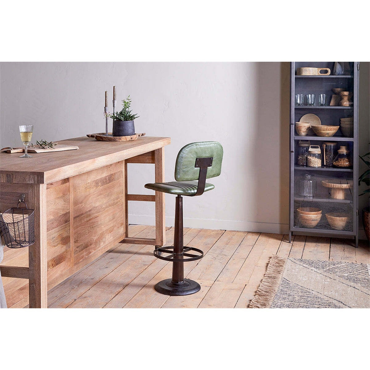 Narwana Leather Bar Stool - Rich Green