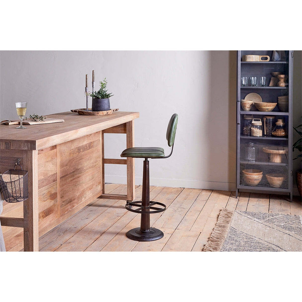 Narwana Leather Bar Stool - Rich Green