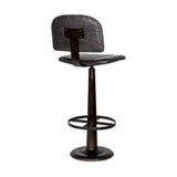 Narwana Ribbed Leather Bar Stool - Aged Black