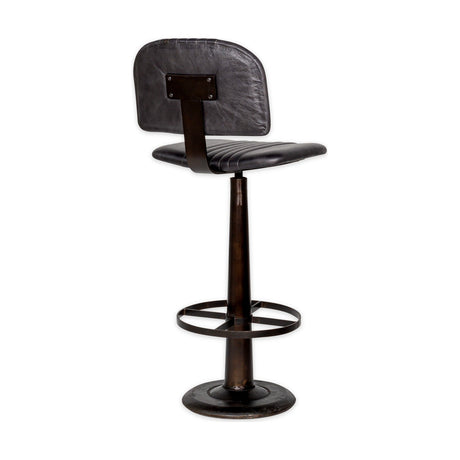 Narwana Ribbed Leather Bar Stool - Aged Black