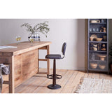 Narwana Ribbed Leather Bar Stool - Aged Black